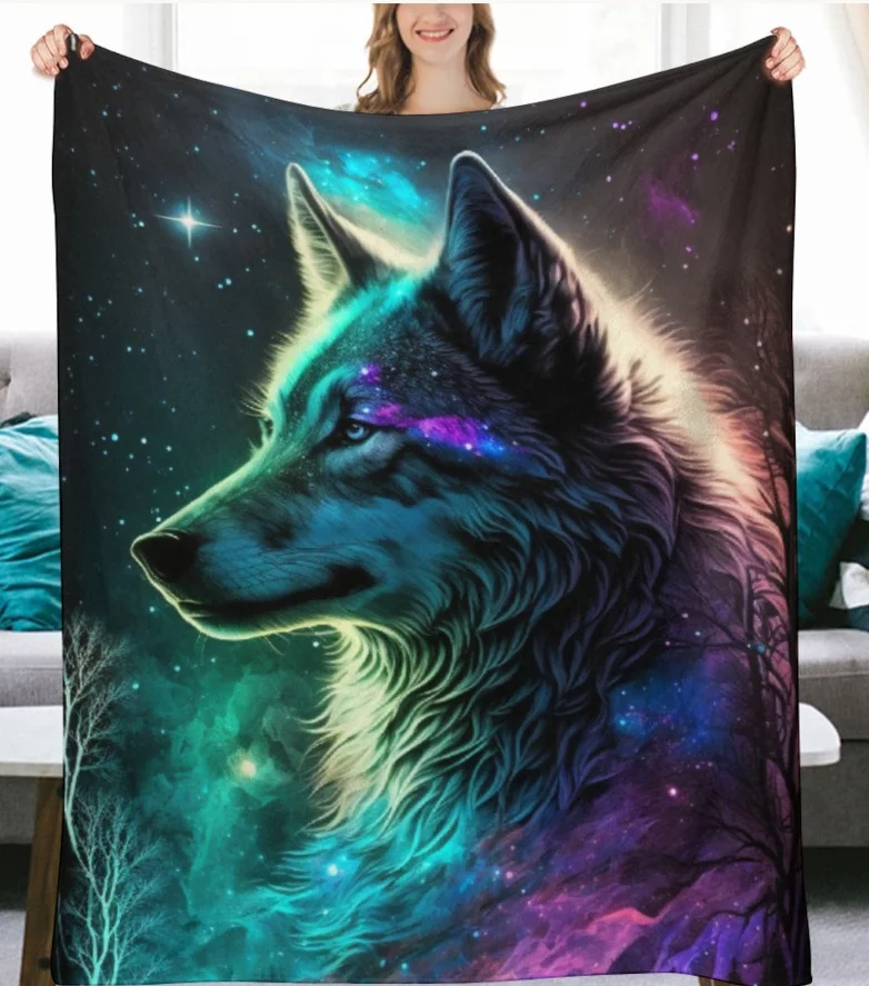 Wolf Blanket with Name on, Personalized Blankets for Wolf Moms, Realistic Wolves Bedding, Wolf Bedroom Ideas Wolf Gift Blanket