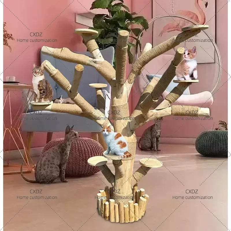 GG1 Large Simulation Cat Tree Dead Tree Shape Real Trunk Climbing Frame Fake Tree Props for Cats Supplies Home Decoration