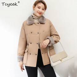 Sheepskin Leather Coat Women's Winter Mink Hair Collar Casual Medium Long White Duck Down Lining Genuine Leather Down Jacket