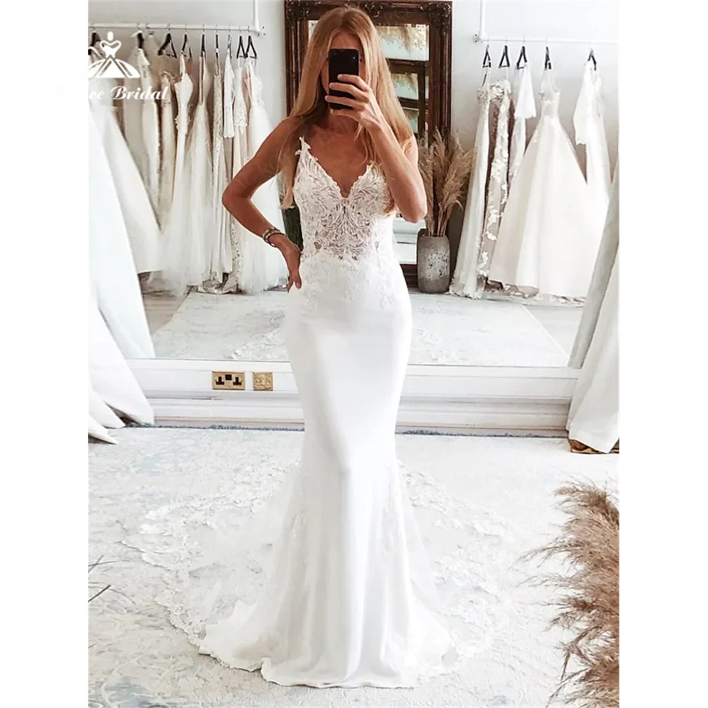 Roycebridal-Vネックのマーメイドウェディングドレス,レースのドレス,電車,2022