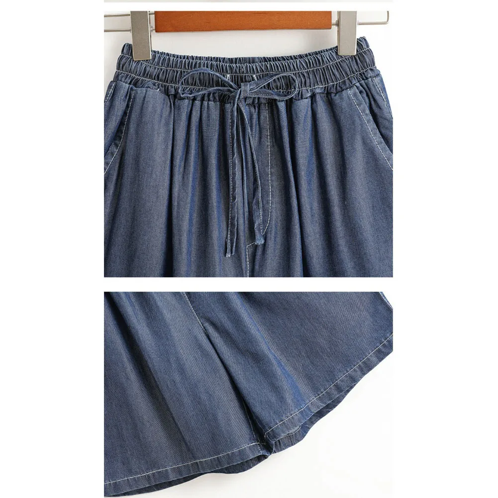 شورت واسع الأرجل من نسيج الحرير الجليدي للنساء بطول خمسة بوصات وخصر مرن وتصميم مريح وجيد التهوية للمنزل والارتداء الكاجوال