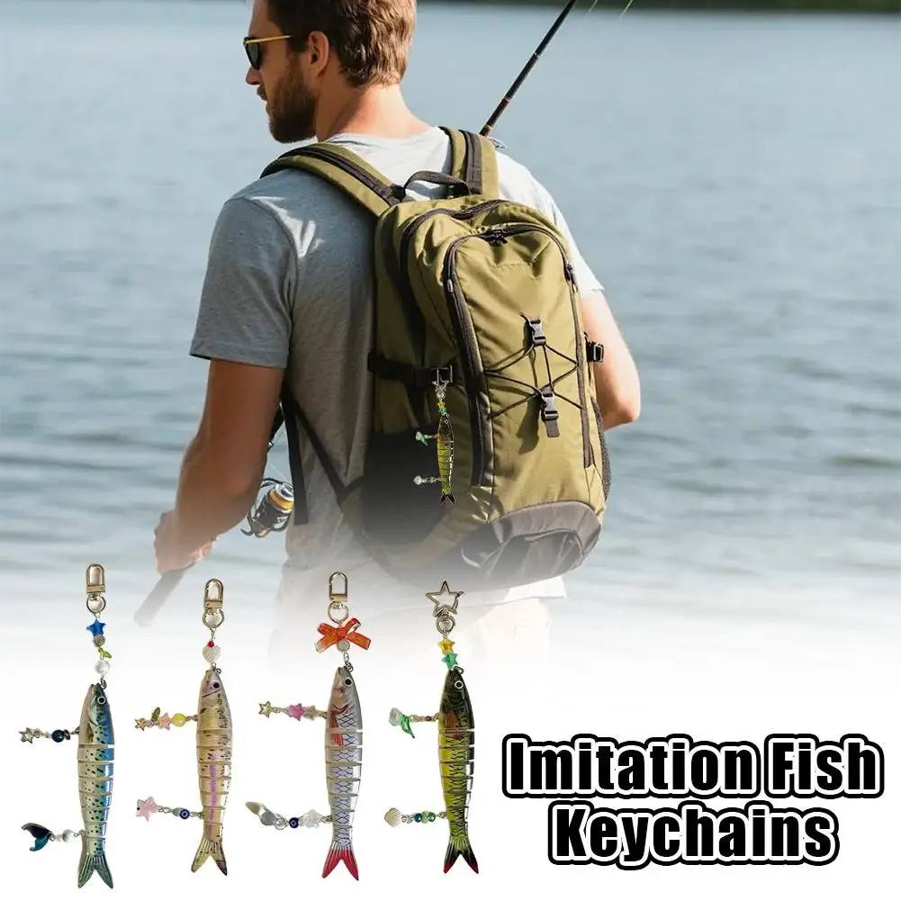 Stra Beads Imitation Fish Pendant Handmade Fish Keychain Bow Key Chain Gift For Fishing Enthusiasts Diy Accessories 열쇠고리
