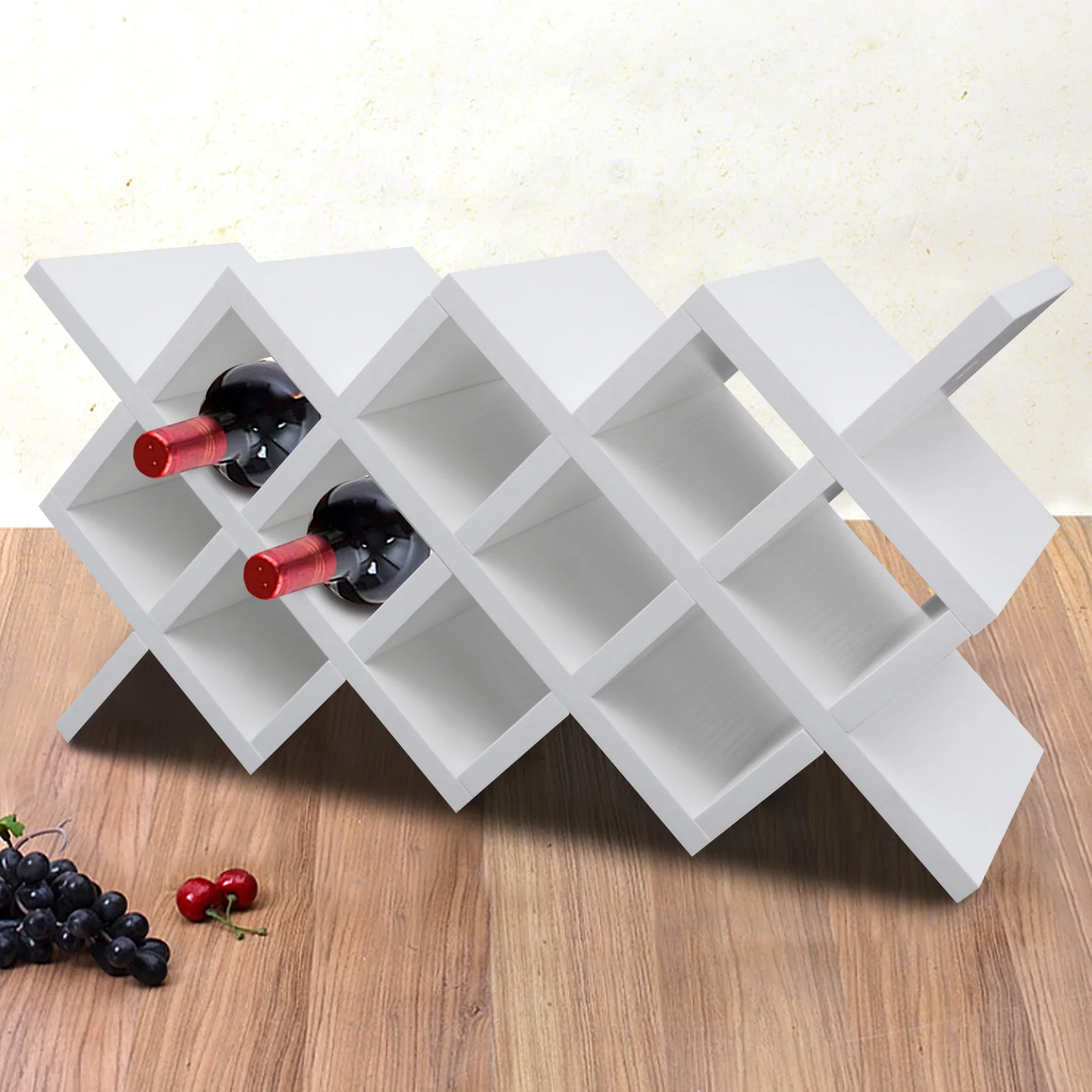 

10-Slot White Wine Rack, Wall Mounted Wine Bottle Holder, Wooden Wine Shelf Organizer, Kitchen Storage Display Cabinet Insert
