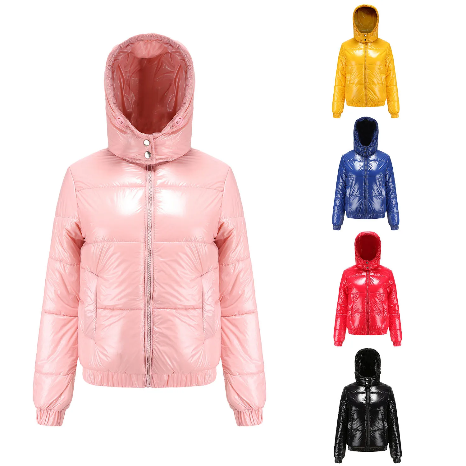 

Waterproof Coat New Faionable Waterproof Cotton Jaet with Hood Long Sve Women's Clothing Lnated Bright Surface