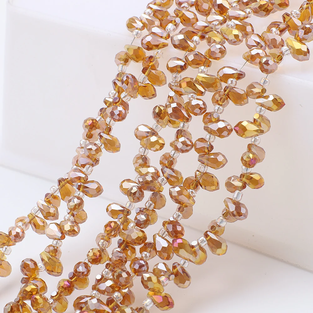 95Pcs/Lot 5x8mm Brown Side Hole Water Drop Crystal Glass Loose Beads Pear Shape DIY Jewelry Making Bracelets Necklaces Earrings