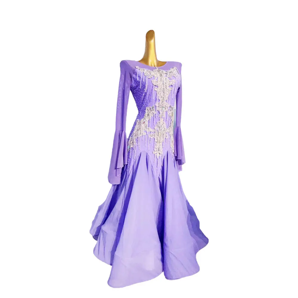 

Dance Hall Modern Dance Professional Dress, High-end Customized Purple Large Skirt Hem, Waltz Female Adult Professional Clothing