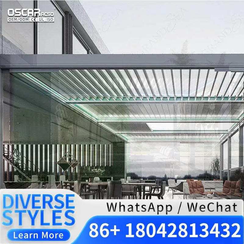 Manual Outdoor Modern Gazebo with Aluminium Louvered Roof for Sunshade  for Backyard Garden and Patio Pergola