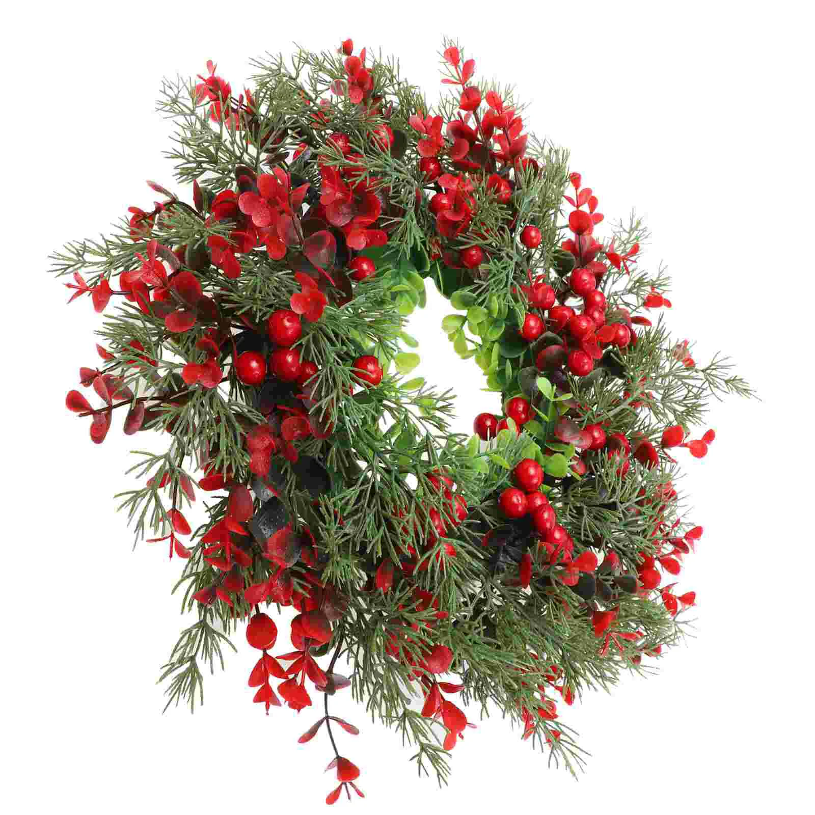 

Artificial Christmas Wreath Door Decor Red Berry Pine Needle Garland Xmas Party Wall Hanging Premium Plastic Festive