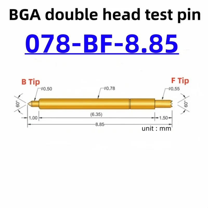 

100pcs Double-ended Test Needle Test Probe BGA Semiconductor Probe 078-BF-8.85L Telescopic Spring Test Pin 8.85 Pogo Pin