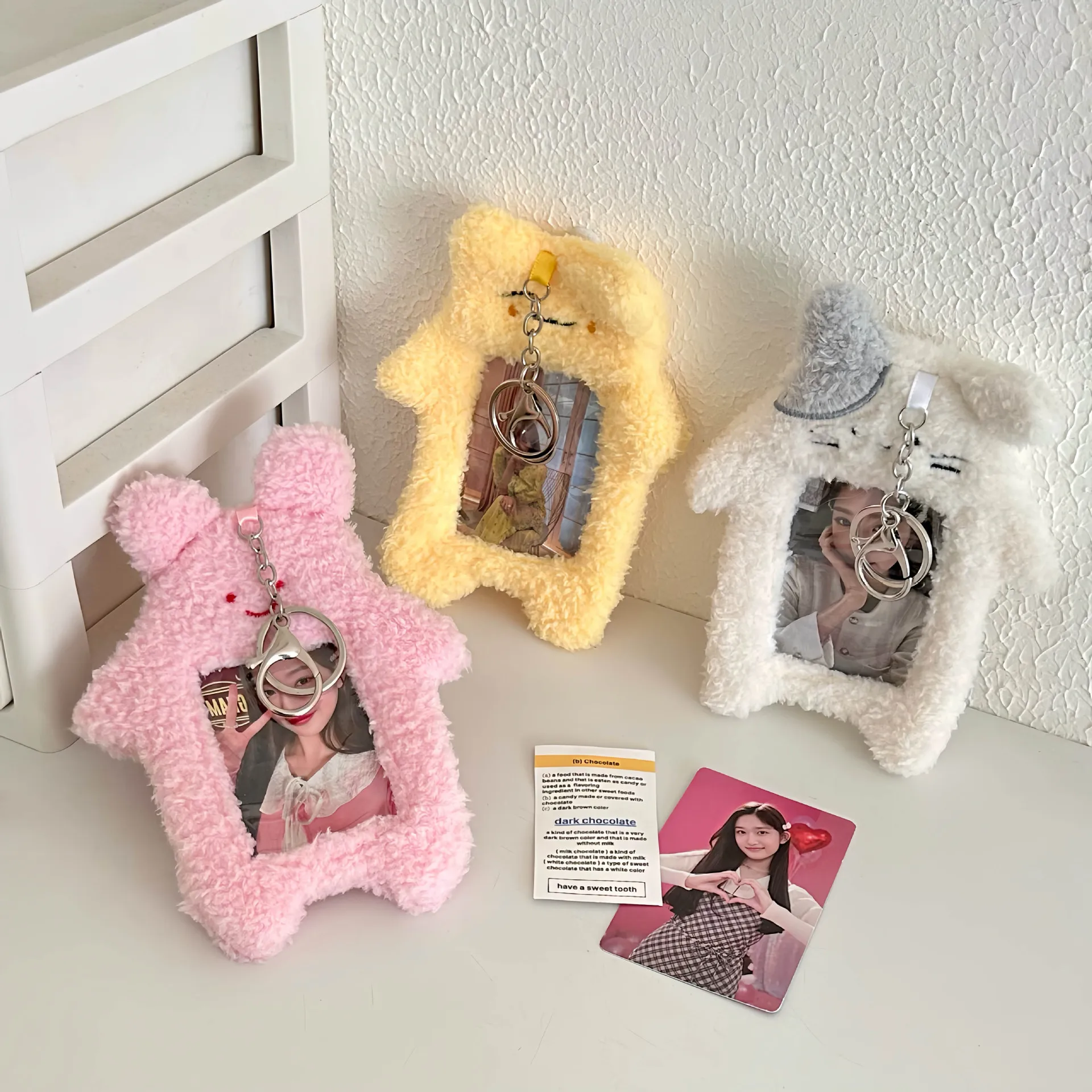 INS Cartoon Plush Photocard Holder, Cute Cat Rabbit, Credit ID, Bank Bus Card Holder, Student Photo, Protective Case, Staacquering