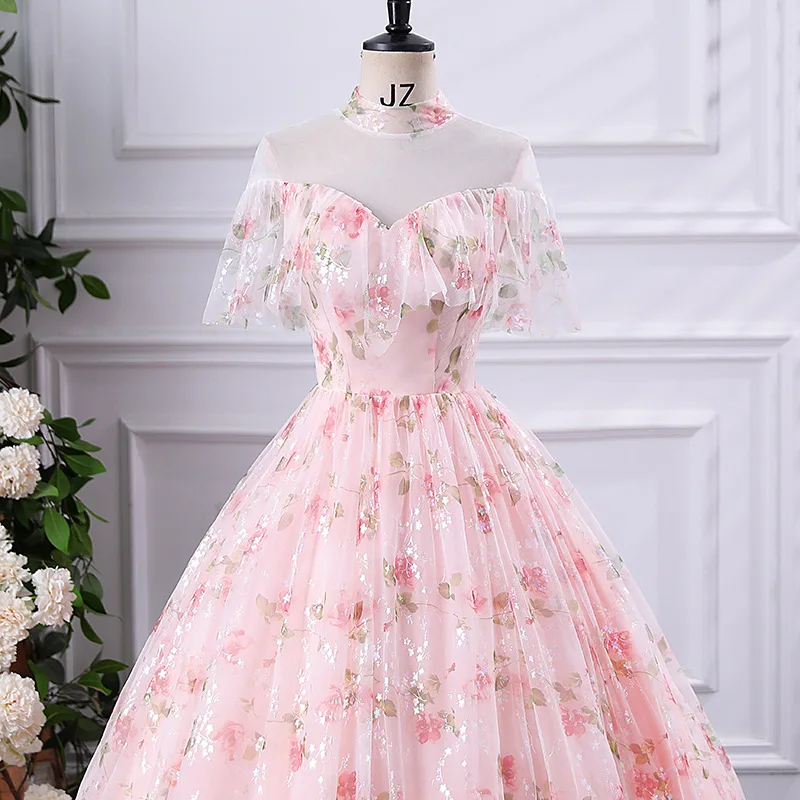 DSP Elegant A Line High Neck Floral Quinceanera Dresses for 15 Years Old Girl Princess Dress Birthday Party Dresses Prom Gown