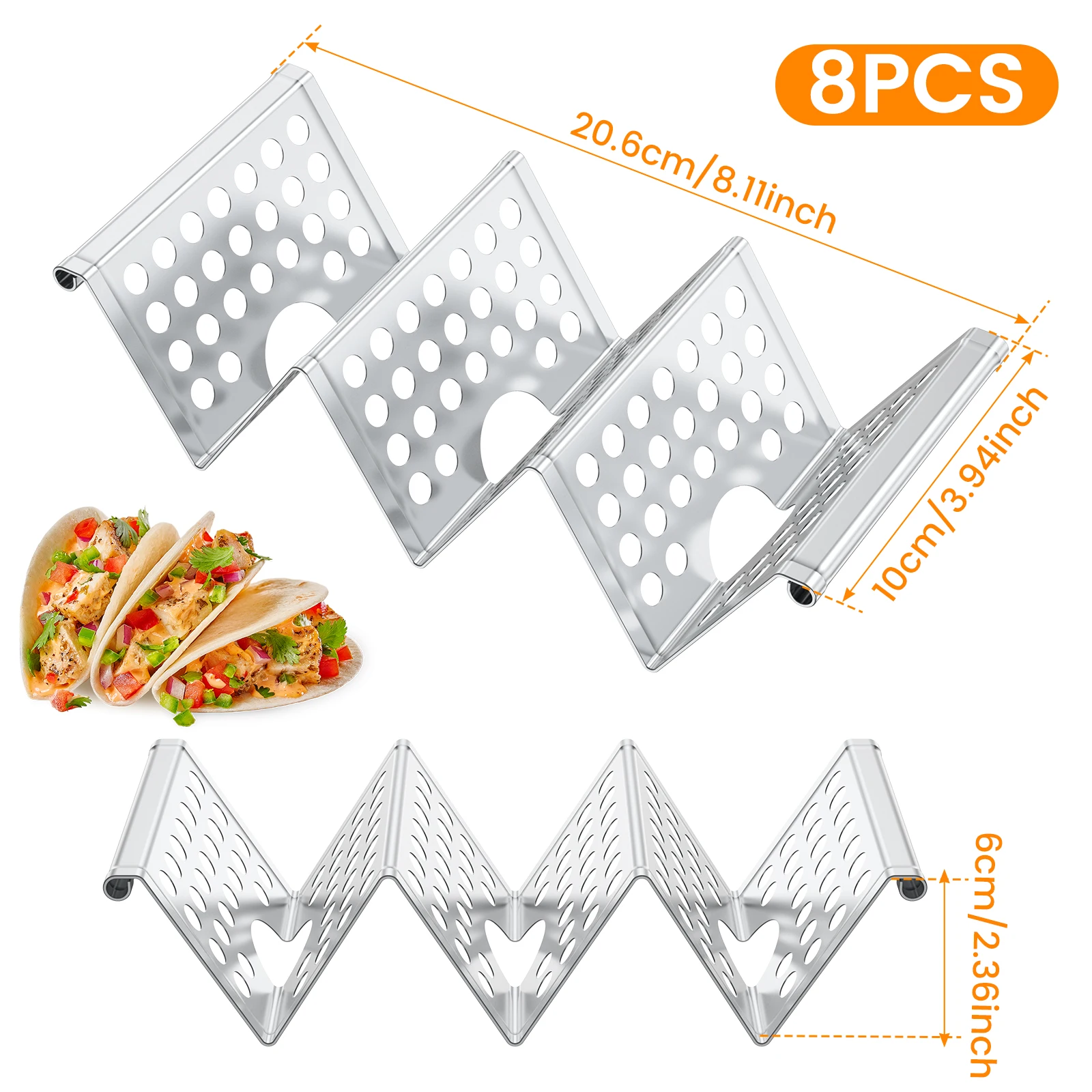 4/8 Pcs Stainless Steel Taco Holders Stackable Taco Stand Taco Serving Tray for Grill Oven Holds Up to 3 Tacos Dishwasher Safe