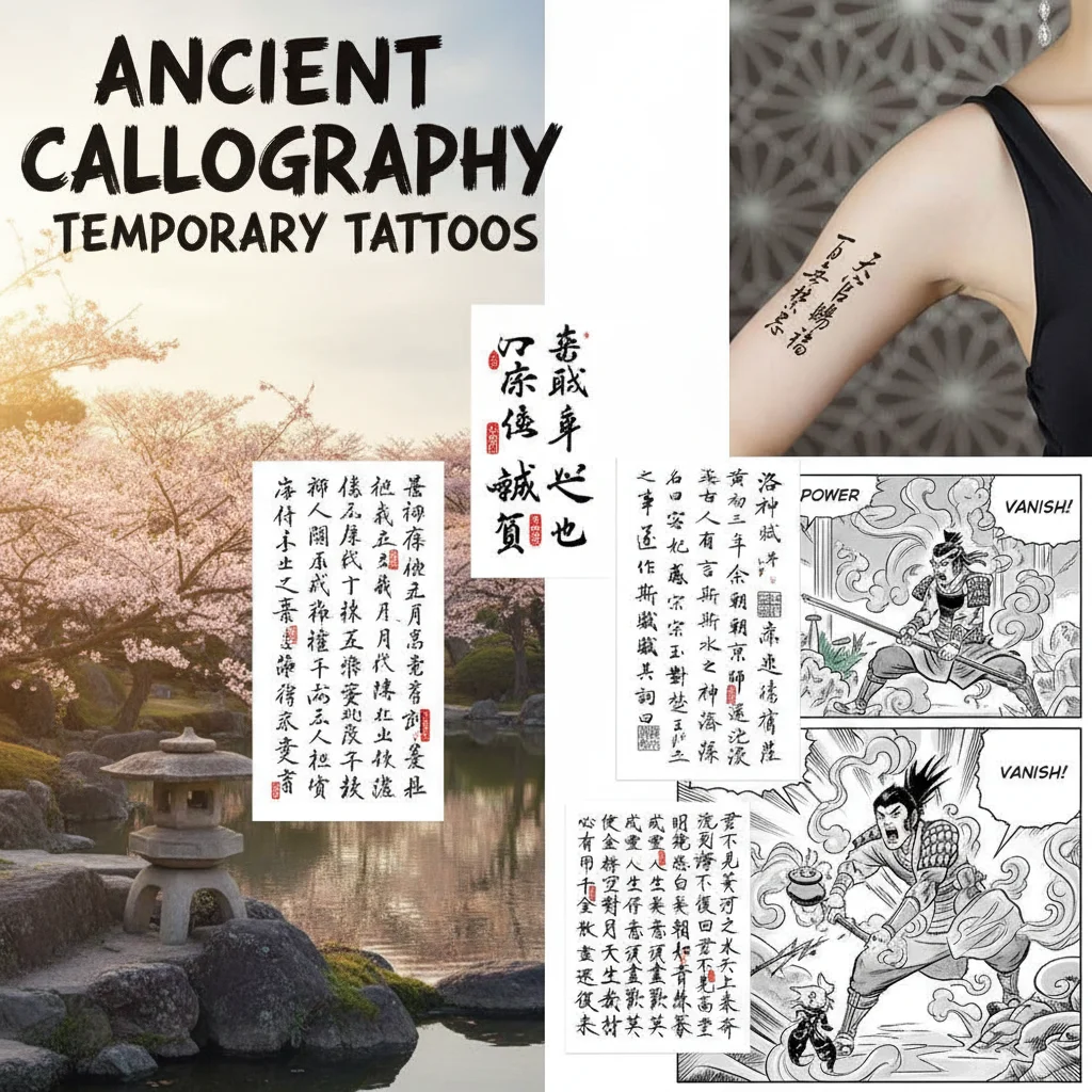 Chinese Character Temporary Tattoo Sticker Body Art Men Flash Fake Black Women Arm Stickers Tattoo Waterproof Tatoo