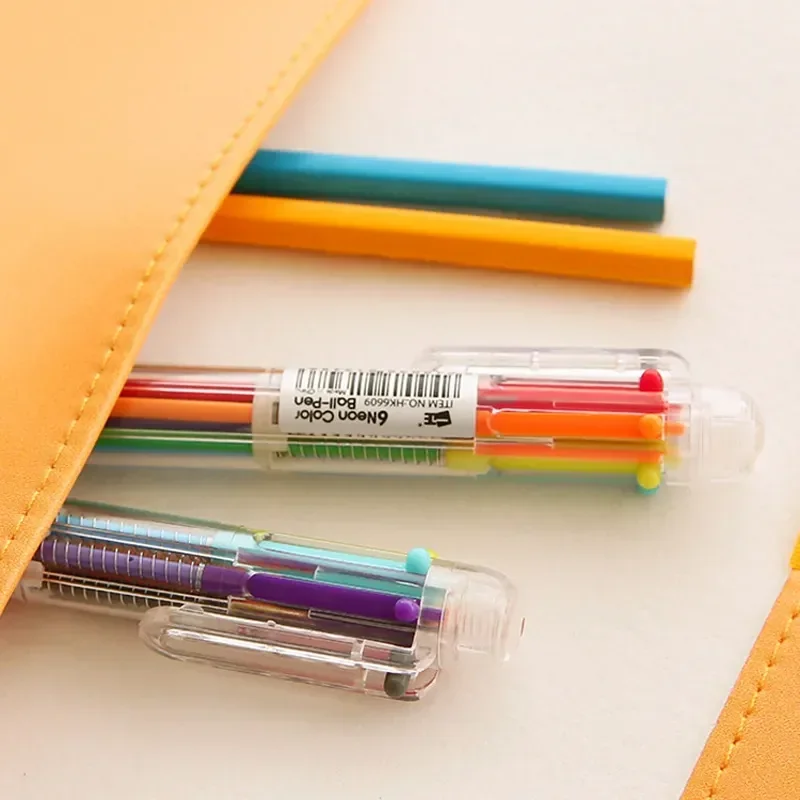 6 colours Ball Point Pen Marker Korea Creative Stationery Pen 6 Color In 1 Ballpoint Pen Color School Supplies For Kid