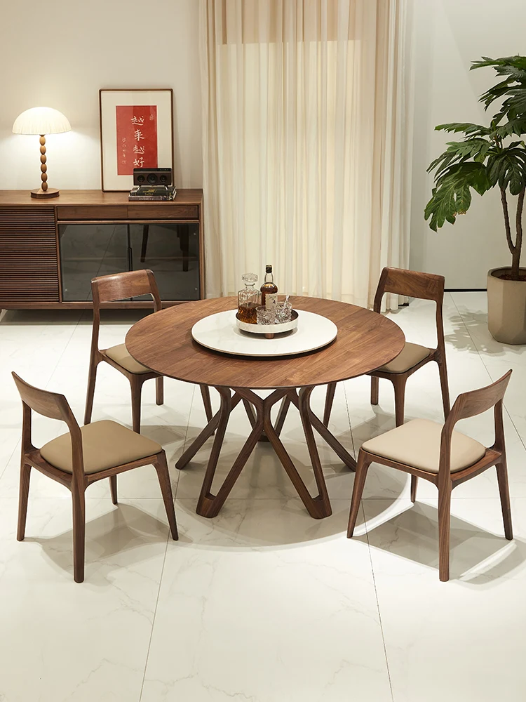 North American black walnut round dining table simple all solid wood round table villa home