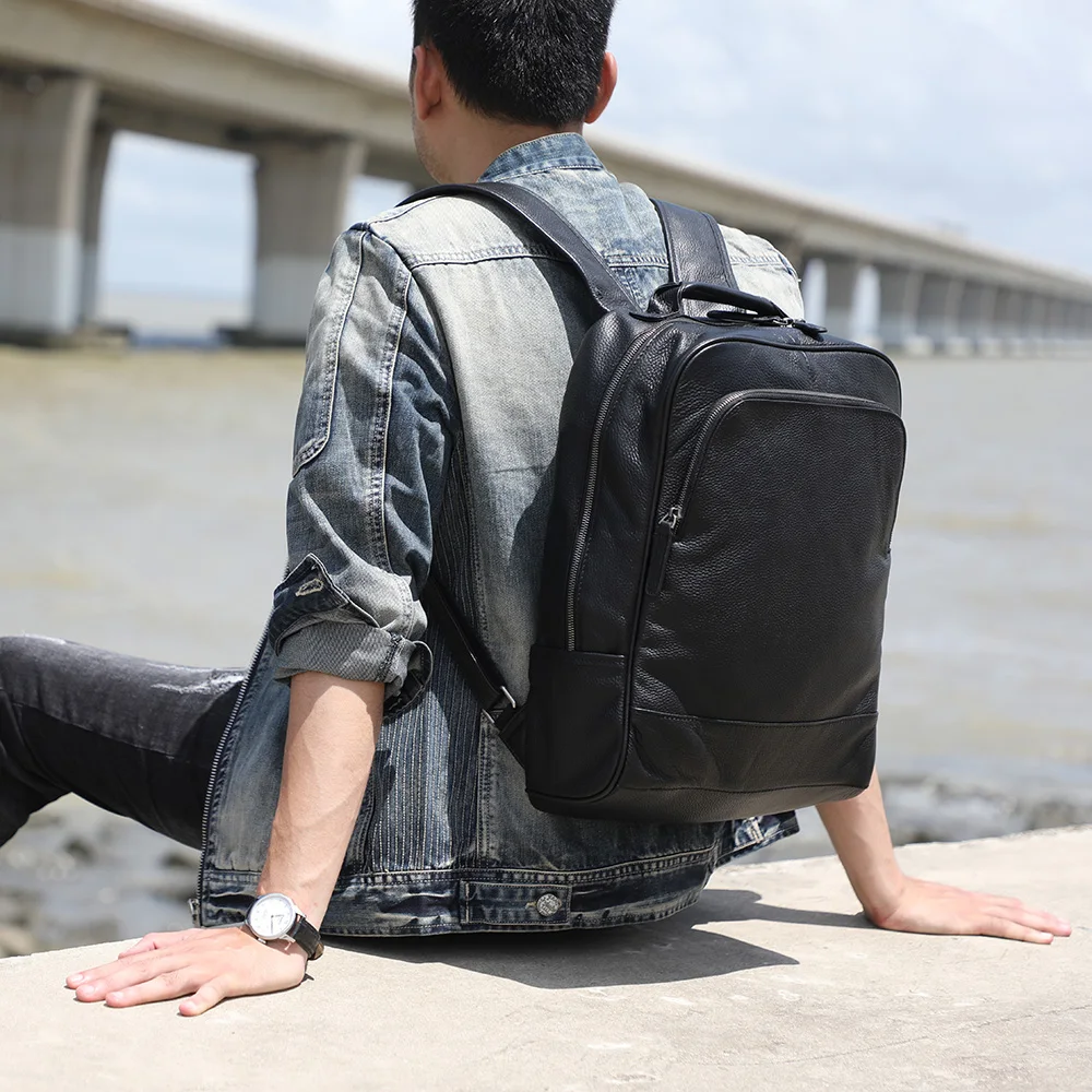 S.WORKER Großer Klassischer Echtleder-Tagesrucksack Geschenk für Männer Lässige Schultaschen Reise-Herrenrucksack – Detail 6