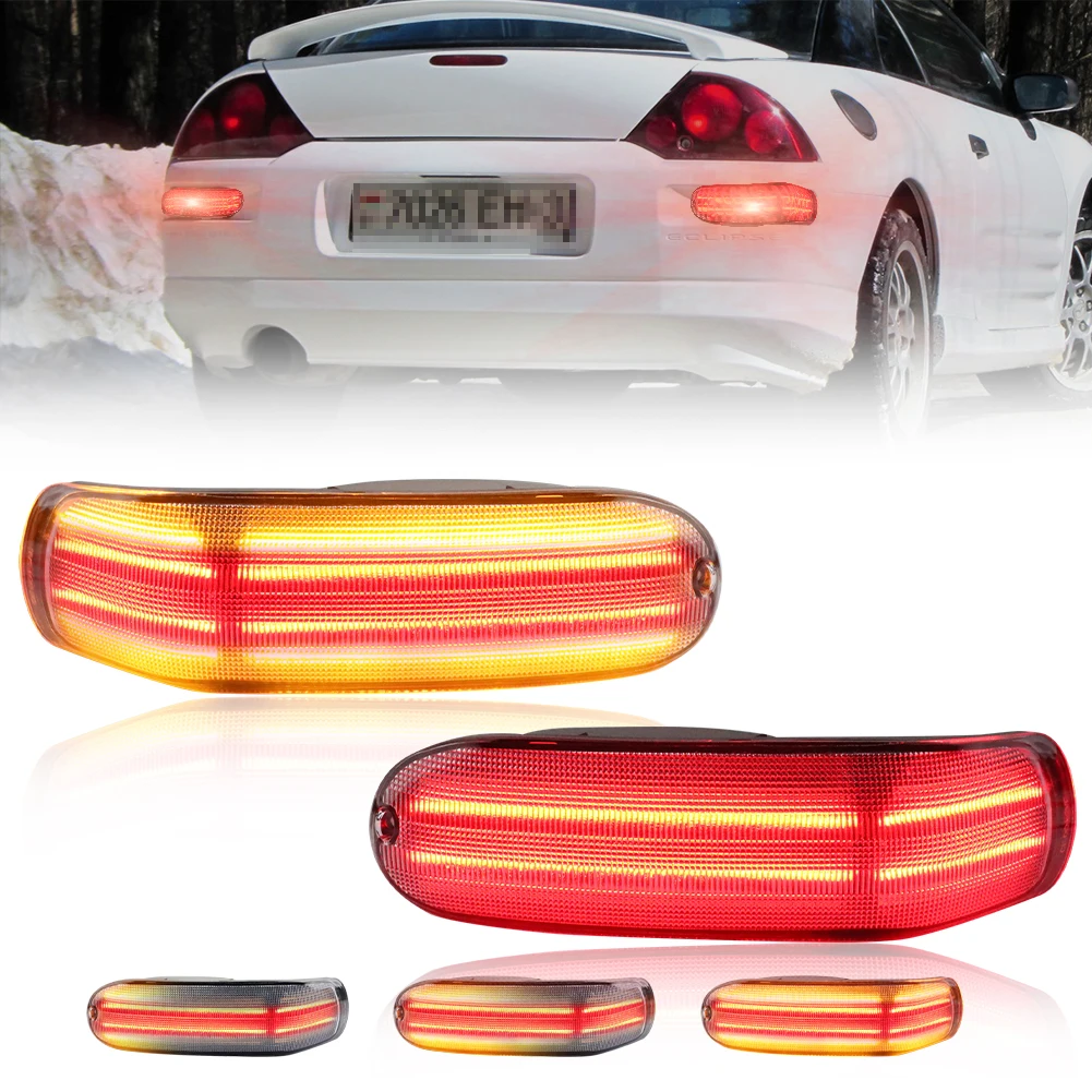 

2Pcs Rear Bumper Turn Signal Light Brake Tail Light Side Marker Light W/LED For 2000 2001 2002 2003 2004 2005 Mitsubishi Eclipse