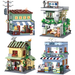 Creative Nostalgic Street View Vintage Small Store Building Blocks Toy Mini Bricks Breakfast Shop Bookstore Repair Shop Kid Gift