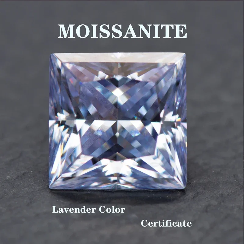

N-Wholesale Moissanite Stone Princess Cut Lavender Color Charms Gemstone Advanced Jewelry Rings Earrings Making Wholesale With C