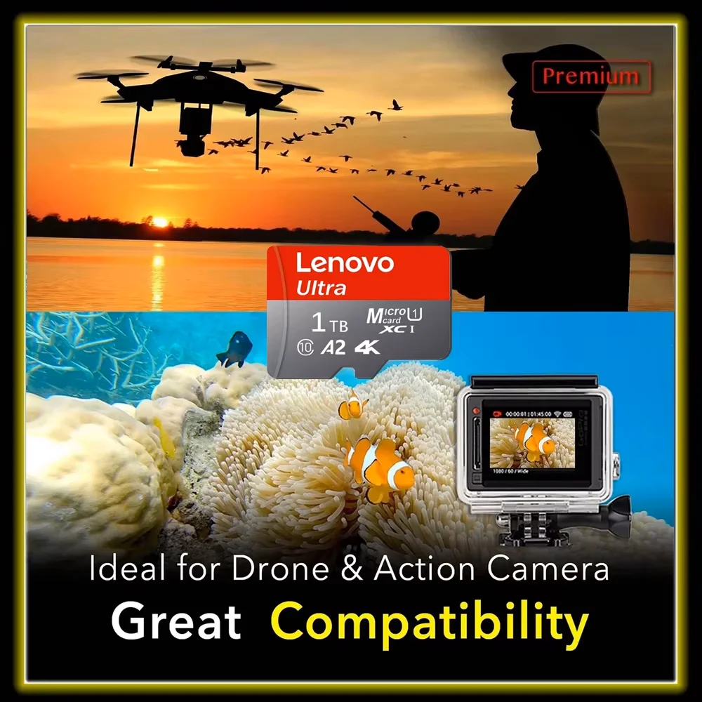 Lenovo High Speed Memory Card 64GB/128GB/256GB/512GB UHS-I U3 V30 A2 Micro SD TF Card for Cam Smartphone Gaming Tablet 4K Video
