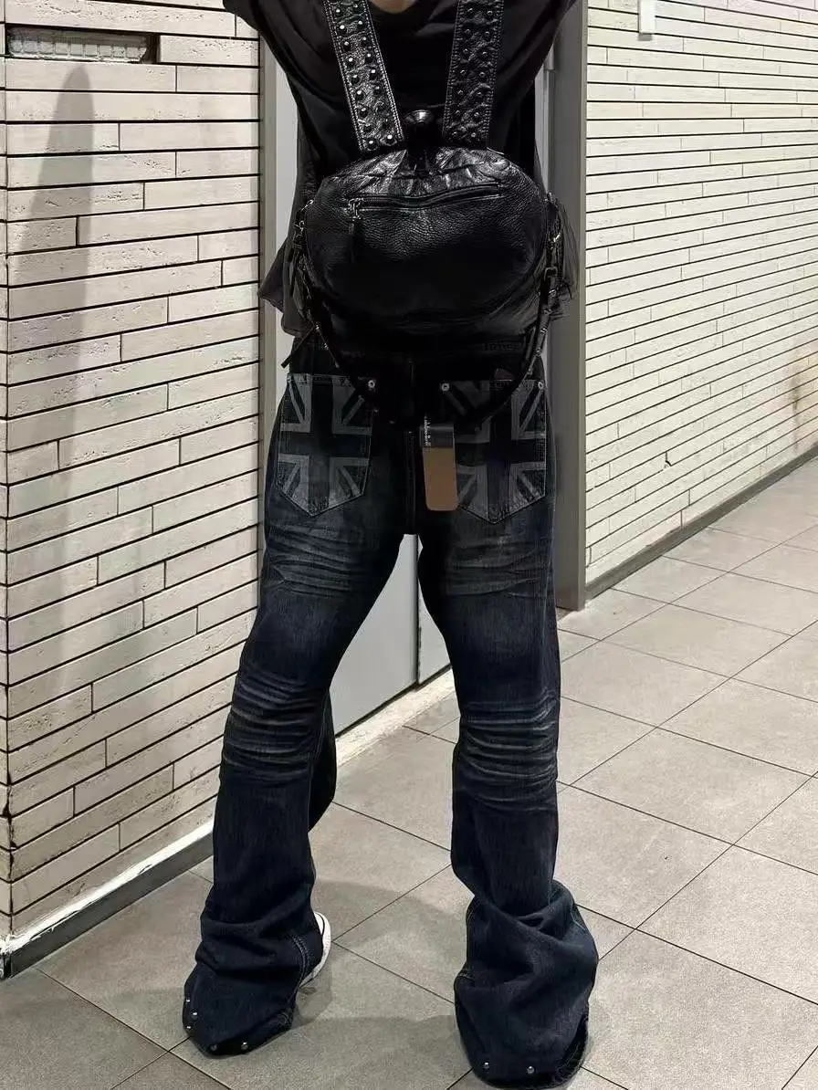 Women's Baggy Jean Punk Dark Academia Denim Pants Abi Y2K Japanese Harajuku Stacked Jeans 2000s American Retro High Street Tide