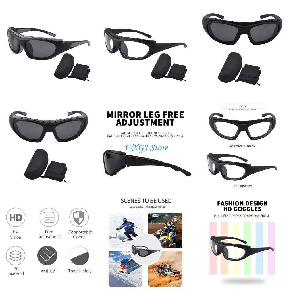 

37JE Windproof Sunglasses Motorcycle Goggles for Riding Boating Cycling Protective Eyewear Anti-UV Adjustable Sports Glasses