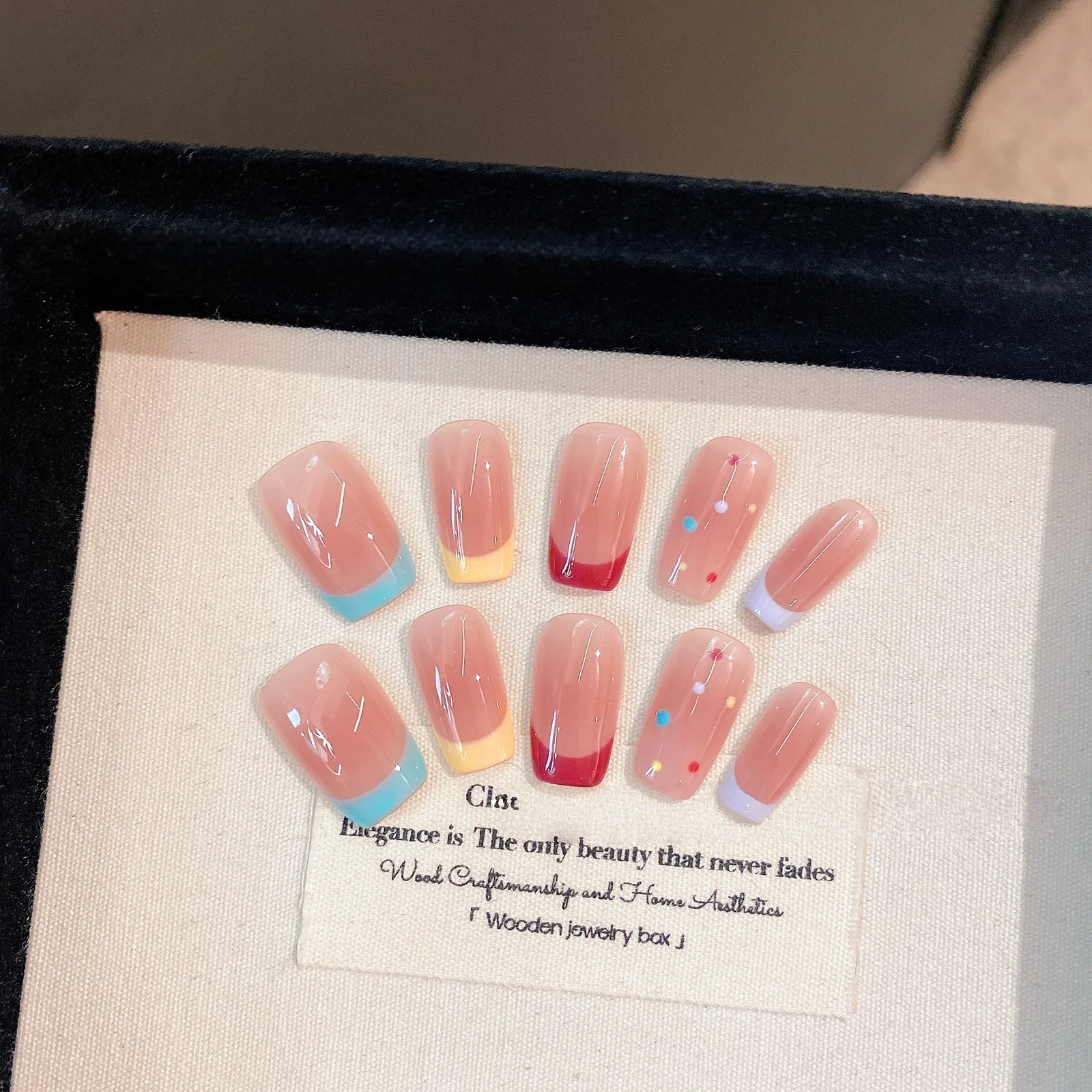 

10pcs Blush French Handmade Nails Colorful Summer Press on Nail Short Round False Nail for Women&Girl Removable Wearable Nail
