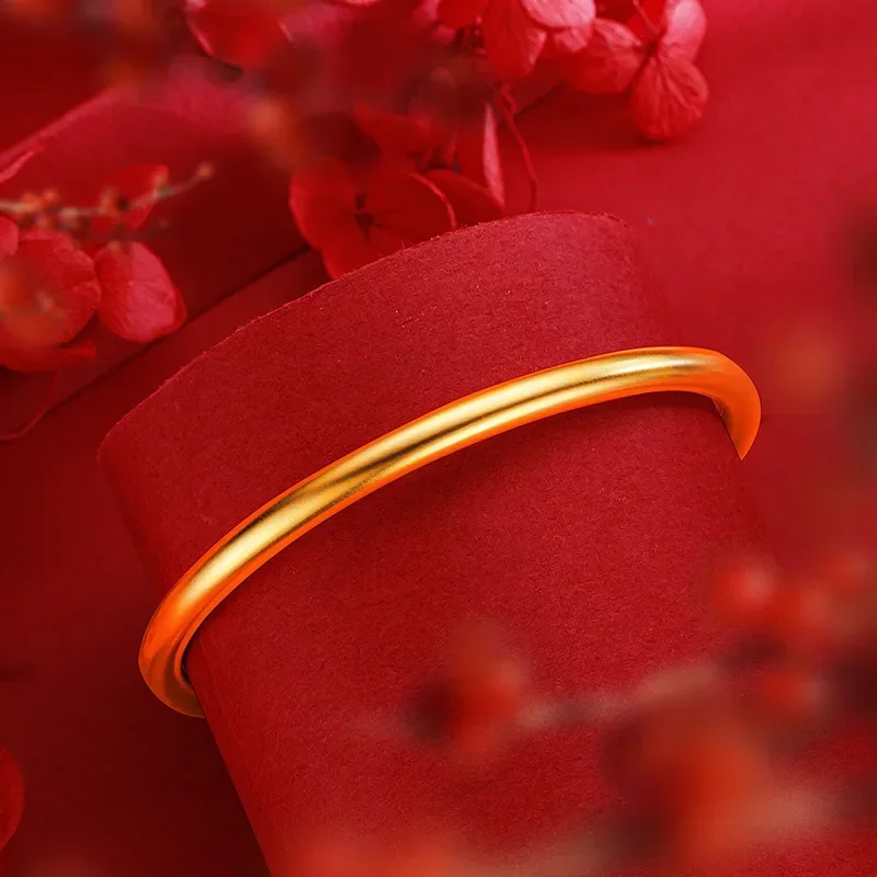 9999 Real Gold 24K Premium Sense Seamless Fine Sand 4mm Ancient Method Heritage Bracelet Gold Solid Plain Ring Bracelet