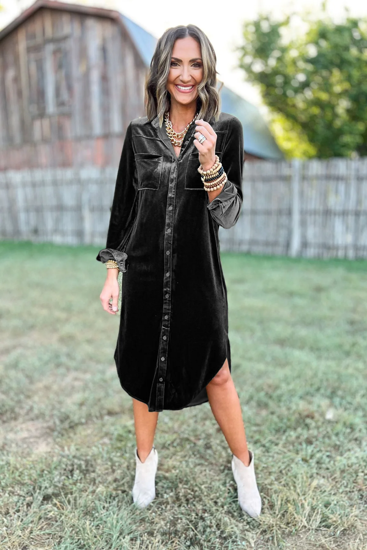 Velvet Casual Loose Irregular Shirt Dresses For Women Fashion Pocket Splicing Long Sleeve Single Breasted Straight Woman Dresse