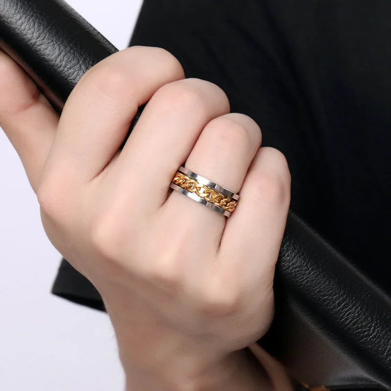 Anxiety Fidget Rings For Men Spining Titanium Stainless Steel Colorfully Spinner Rotatable Chain Jewelry Rotating Rings Men Gift