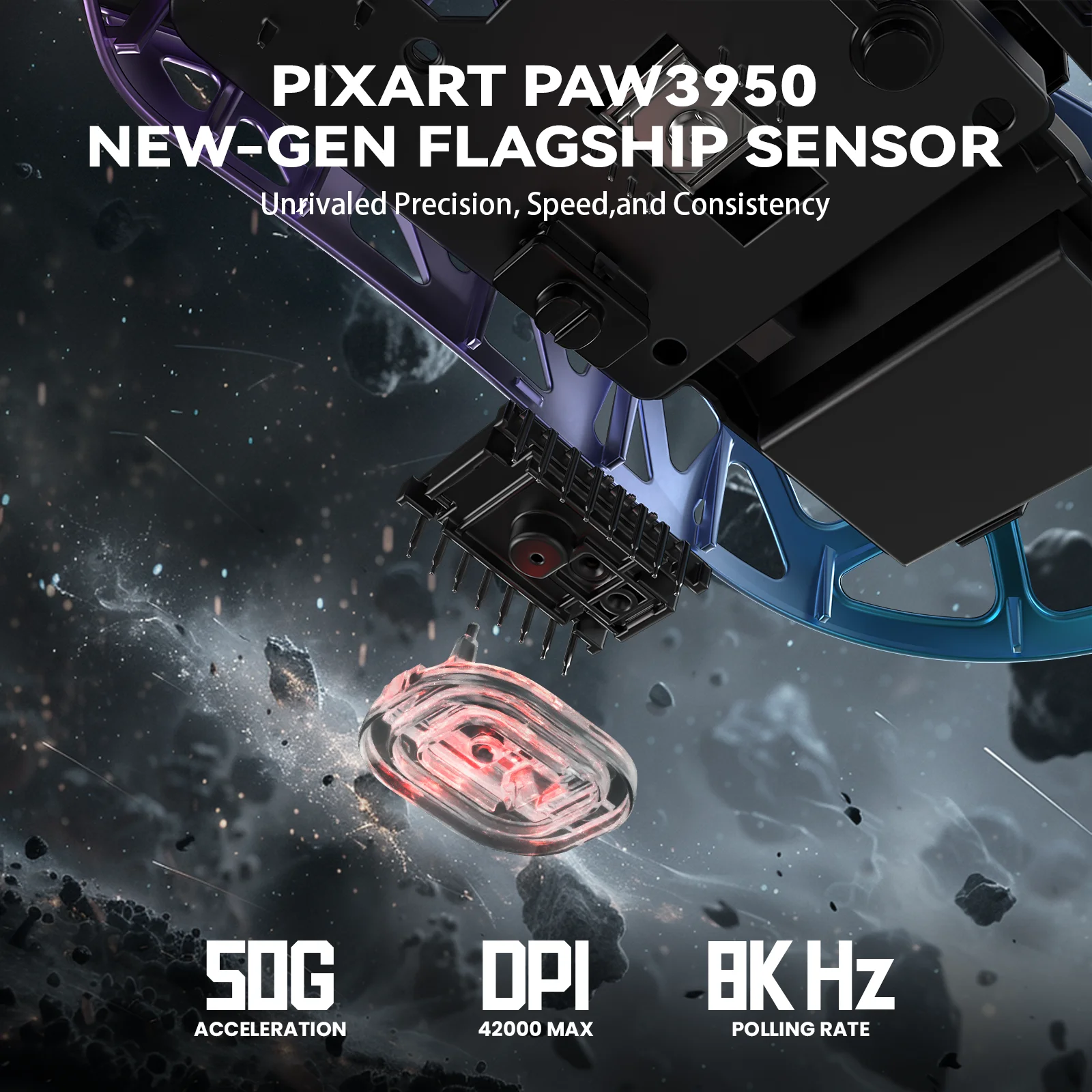 Imagem -03 - Mouse para Jogos Attack Shark r2 Liga de Magnésio Paw3950 Modo Triplo 8000 hz 42000 Dpi 45g Ultraleve Microinterruptores Ópticos Omron