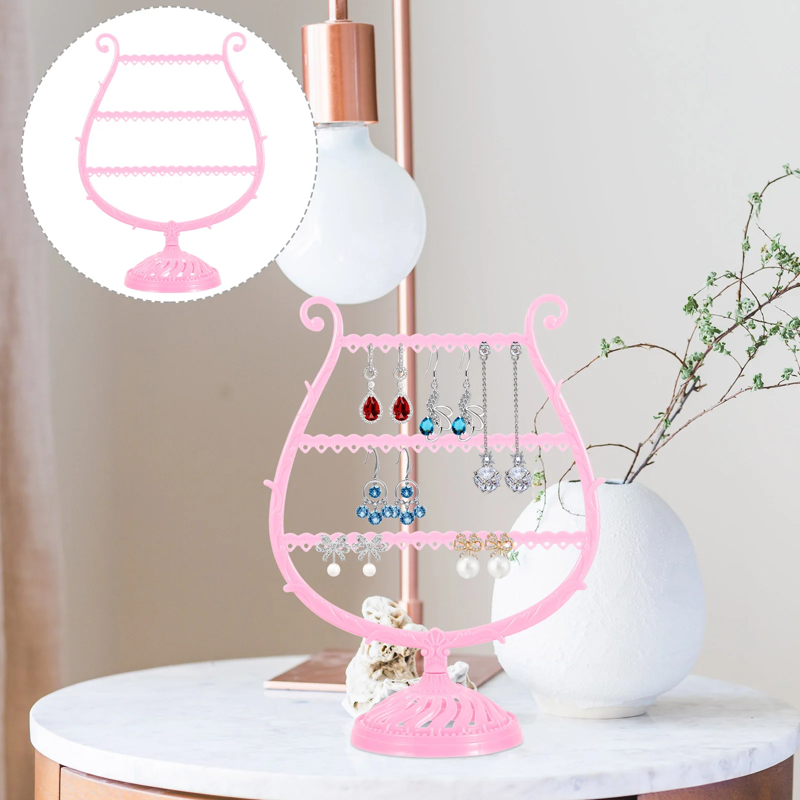 2 Pcs Display Shelf Glass Jewelry Holder Earring Rack Necklace Dangle Pink for Selling