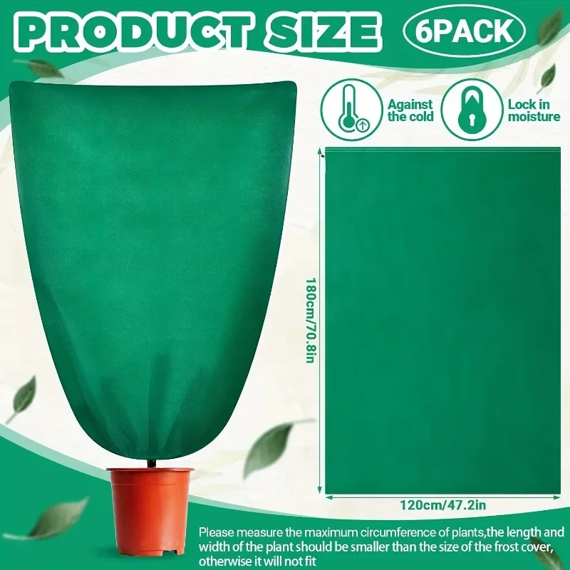 6PCS Green Zipper Plant Frost Protection Cover Drawstring Design Outdoor Potted Shrub Cold Moisture Proof Bag