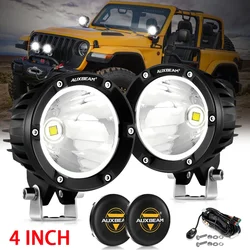 Auxbeam 4 Inch Round LED Driving Lights Work Lamp with Harness for Truck Pickup Offroad (White/Yellow Beam)
