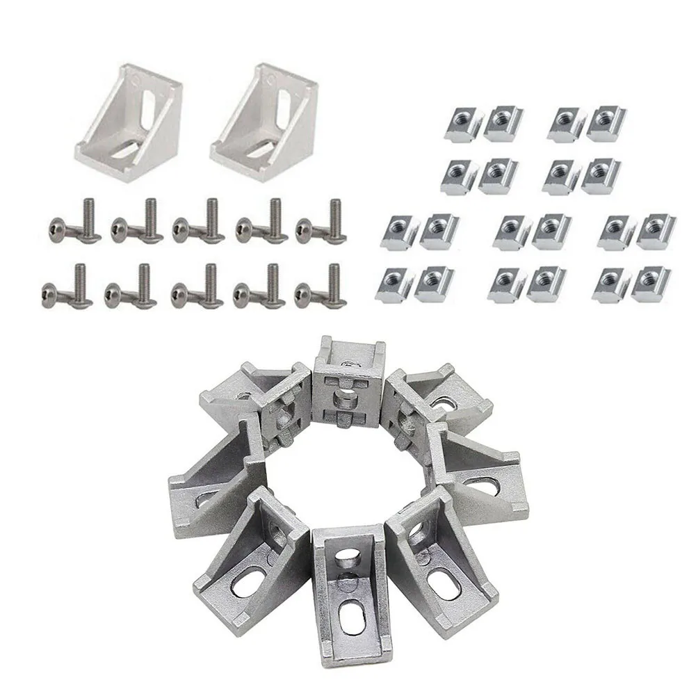 Corner Bracket Set for 2020 Series Aluminum Extrusions with For 6mm Slot T Nut and Screw Hardware M5x10mm Carbon Steel