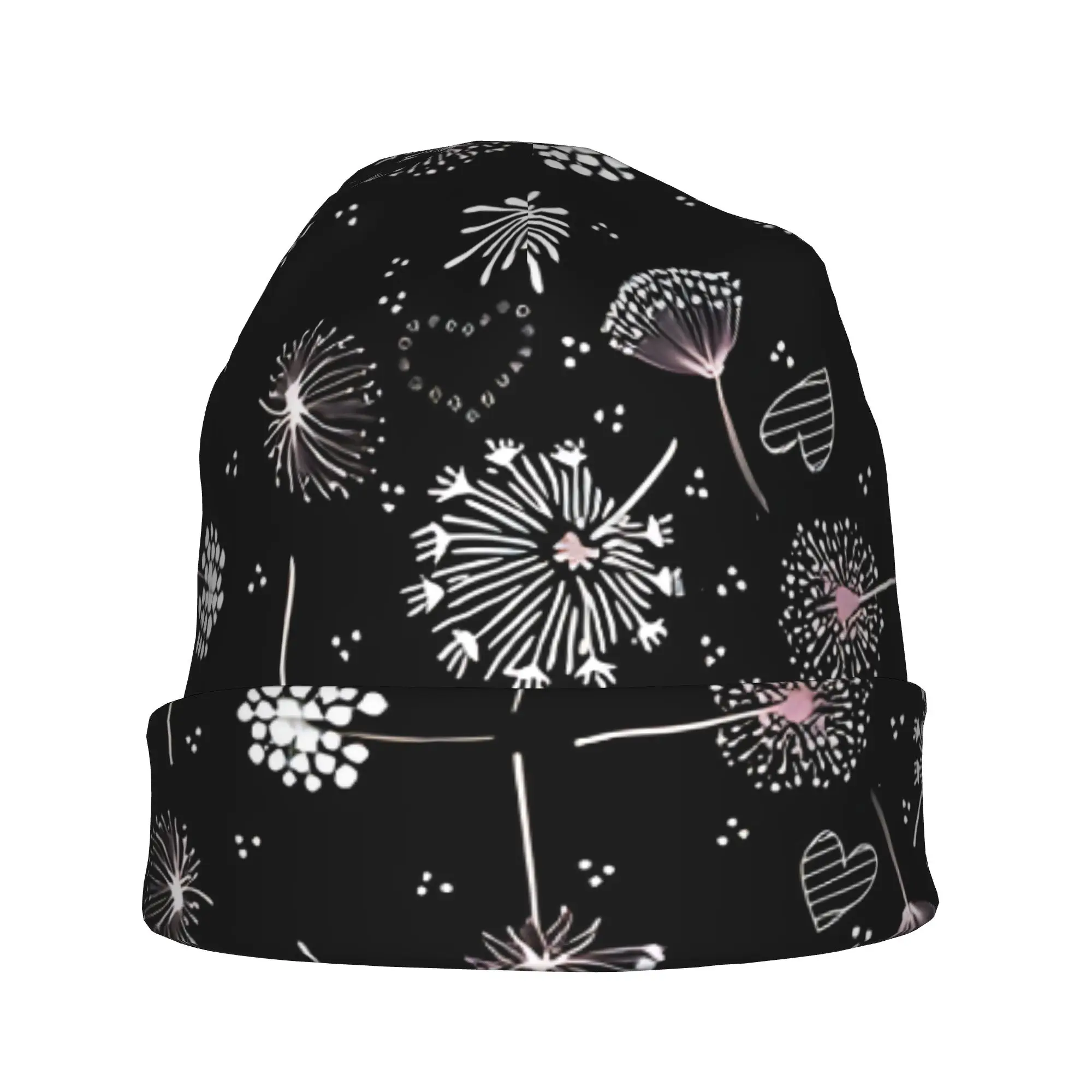 Autumn Dandelions On Black Bonnet Homme Fashion Thin Hat Skullies Beanies Caps Men Women Style Hats 4