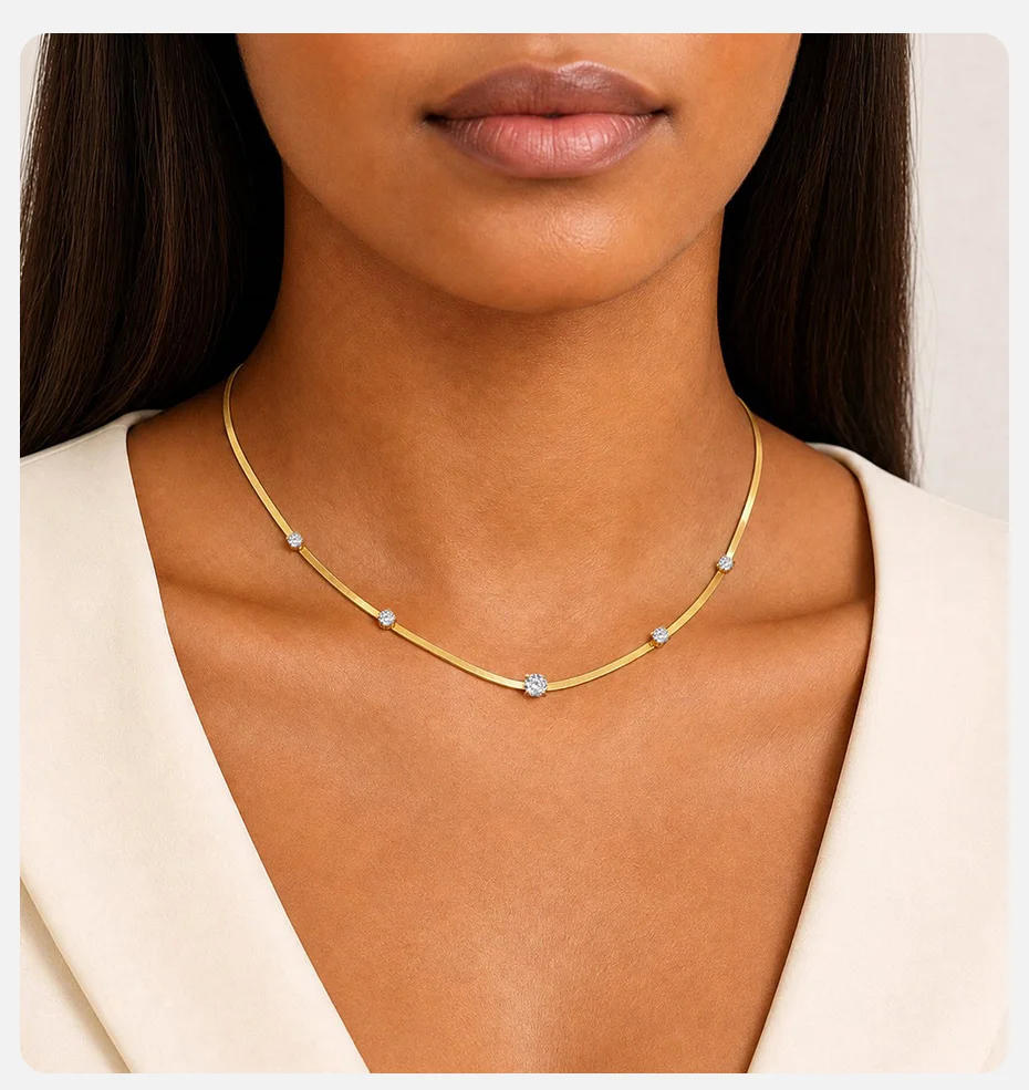 Vnox Elegantes Rundes Zirkonia-Kettenarmband für Damen, 18K Vergoldeter Edelstahl-Choker, Stapelbarer Hochzeitsschmuck – Detail 8