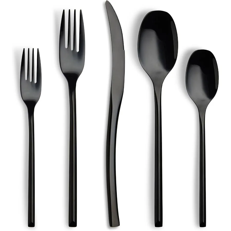 

Черный набор столовых приборов из 40 предметов для 8 современных столовых приборов из нержавеющей стали 18, 10, роскошный набор столовых приборов, уникальный набор посуды для Restaura