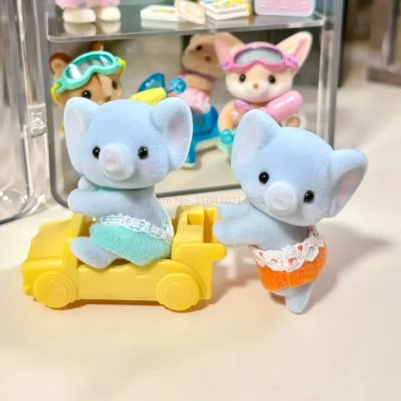 Sylvanian famílias gêmeos série anime figura elefante maple leaf gato manchado veado veado cenário bonecas para crianças presentes de aniversário
