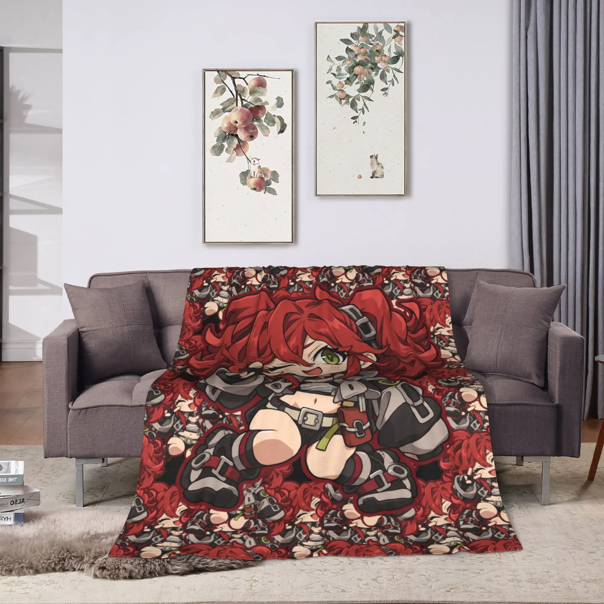 Super Warm Blankets Travel GACHIAKUTA Red Haired Woman Black Chibi Throw Blanket  Flannel Bedspread For Couch Chair Bed Cover