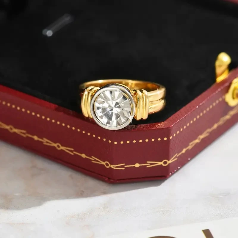 Simple Two-color electroplating Inlay Round Shape Rhinestone Rings For Women Party Accessories Fashion Gifts Custom Jewelry