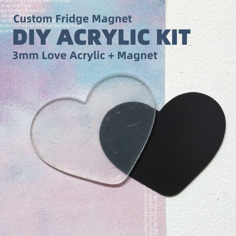 4 Sets DIY Acrylic Magnet Blank Kit Love Heart Shape Self Adhesive Fridge Wedding Decor Craft Supplies 3mm Thick Magnet Making