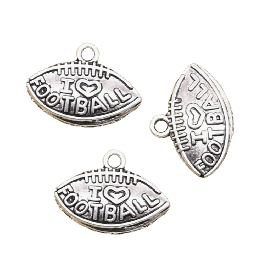 15pcs Charms I Love Football 21x15mm Antique Making Pendant fit,Vintage Tibetan Silver color,DIY Handmade Jewelry