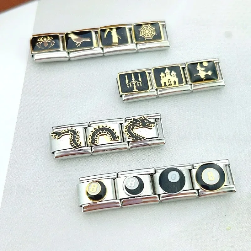 2025 Fashion Gothic Dark Dragon Elastic Italian Charm Links Fit 9mm Modular Bracelet Stainless Steel Elastic DIY Jewelry