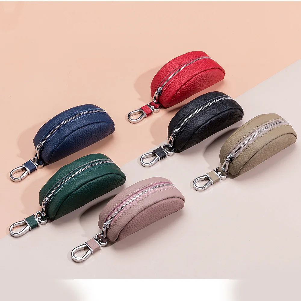 Brand New Genuine Leather Car Key Housekeeper Pillow Key Holder Wallets Women Leather Lipstick Change Purse Zipper Key Cover Bag