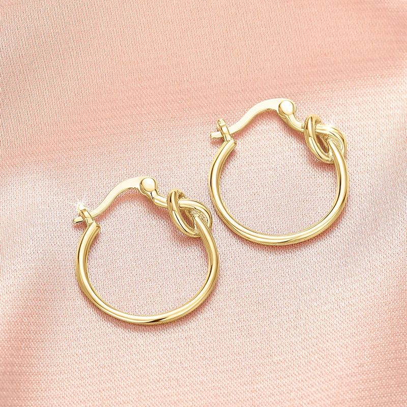 Huitan Dainty Metal Knot Hoop Earrings for Women Daily Wear Chic Ear Circle Earrings Versatile Accessories Statement Jewelry