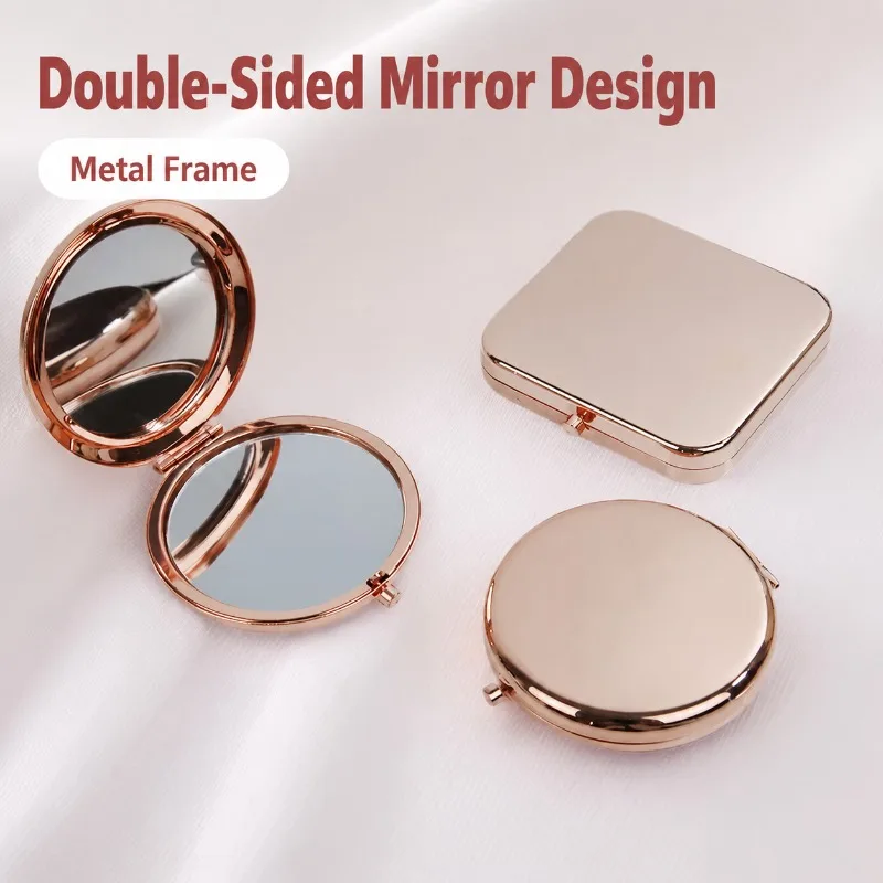 Portable Foldable Metal Square Compact Makeup Mirror Round Double-sided Bright Lens Pocket Cosmetic Mirror Clear Reflection