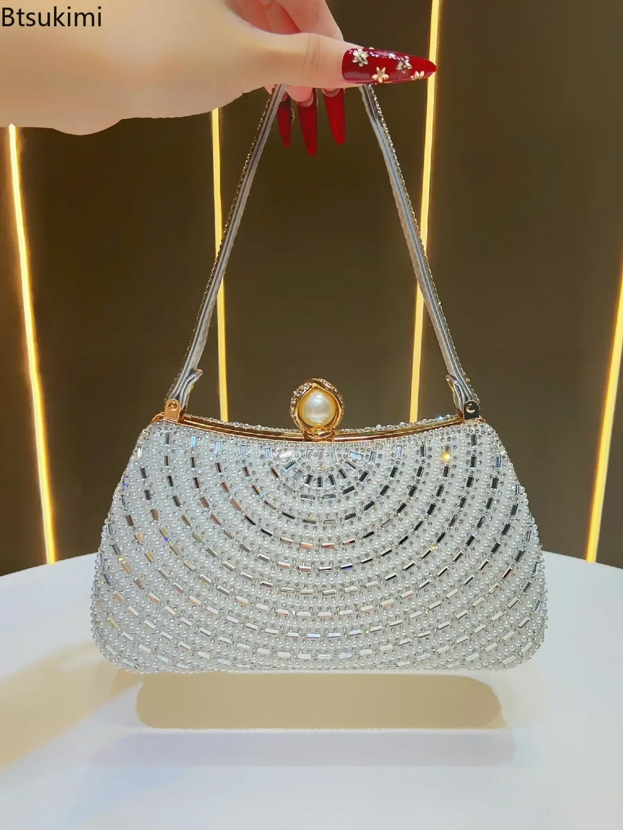 New Pearl Diamonds Evening Bag Fashion Versatile Ladies Clutch Bag Wedding Party Dress Handbag Romantic Date Dinner Shoulder Bag