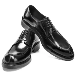 Hanmce Genuine Leather Classic Black Lace Up Pointed Toe Wedding Formal Elegant Derby Shoes For Men With Free Shipping