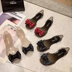 Estate femminile bocca di pesce Jelly Shoes scarpe basse antiscivolo trasparenti da donna scarpe da spiaggia per adulti bocca superficiale sandali con fiocco di moda